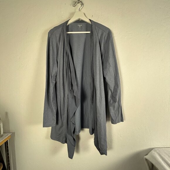 Garnet Hill Womens XL Gray Draped Front Cardigan Sweater Knit Organic Cotton - Picture 1 of 8